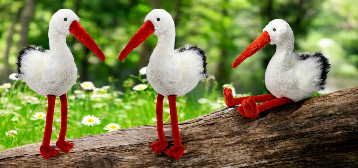 Kuscheltier Storch Sitzend – 35 Cm Plüschvogel, Weicher Glücksbringer, Als Geschenk Zur Geburt & Baby-Deko