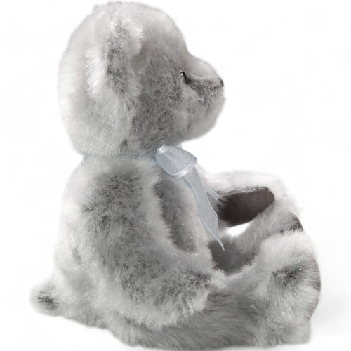 Plüschtier: Bär, grauer Teddy nostalgischer Art mit türkis-weißer Schleife | Kuscheltier | Stofftier