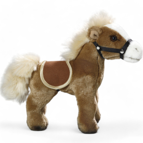 Plüschtier: Pferd stehend grau-braun mit Sattel | Kuscheltier | Stofftier