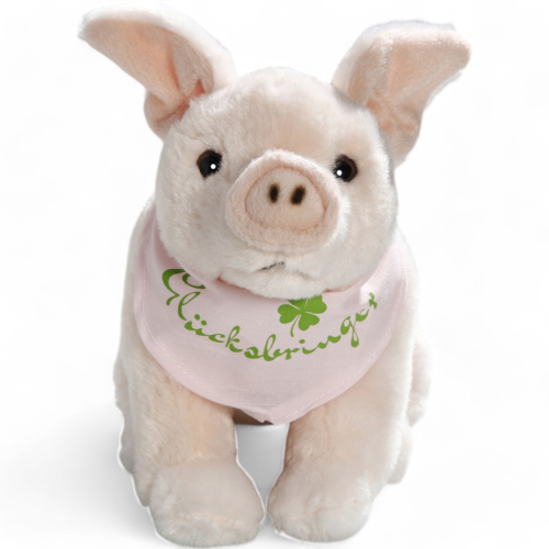 Plüschtier: Schwein mit Tuch Glücksbringer stehend | Kuscheltier | Stofftier