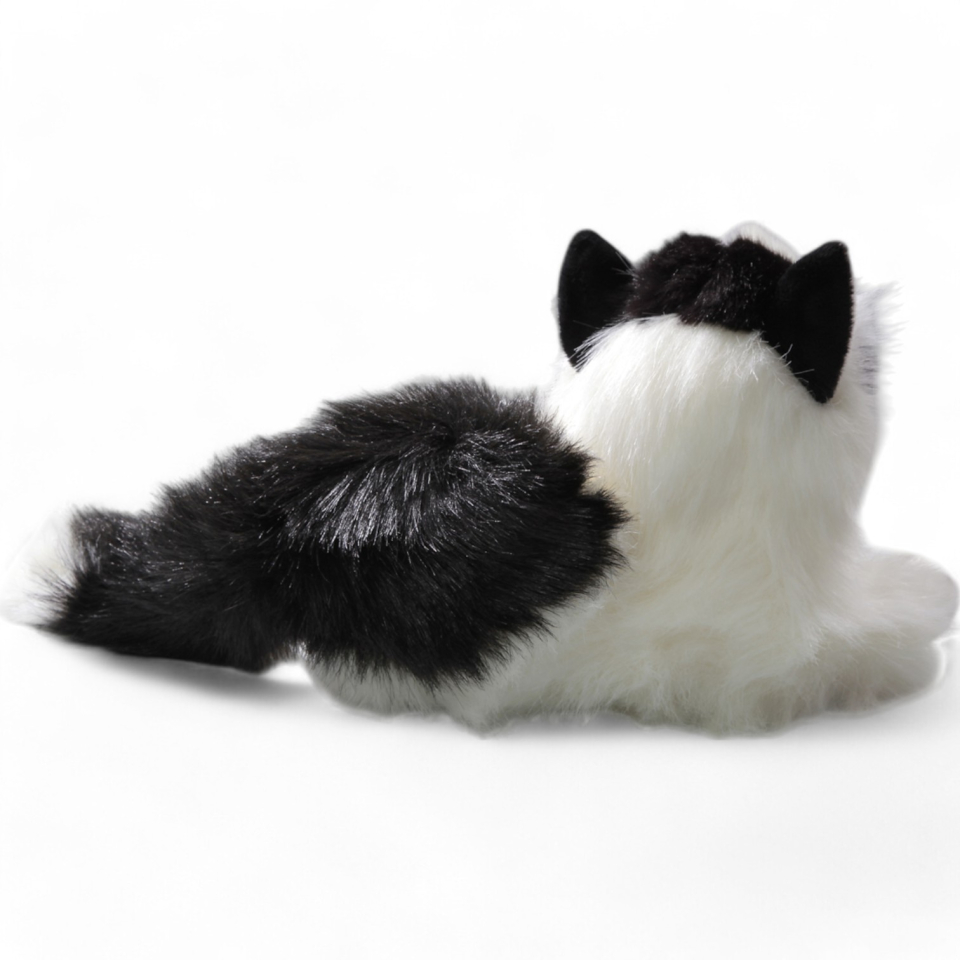 Plüschtier: Katze liegend Perserkatze schwarz-weiß | Kuscheltier | Stofftier