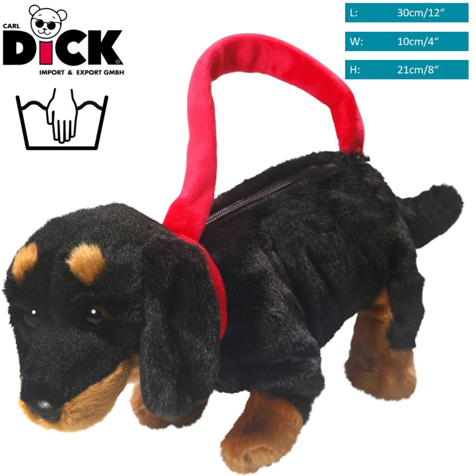 Dachshund Dog standing black as purse or hand bag | soft toy | stuffed animal | plush toy