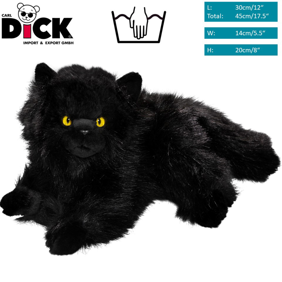 Plüschtier: Katze liegend Perserkatze schwarz | Kuscheltier | Stofftier