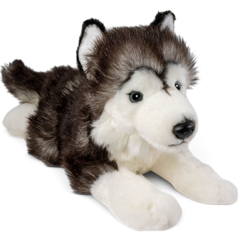 Uni-Toys Husky Yukon Plüschhund – Schwarz-weiß Liegend, 29 Cm, Kuschelweich & Naturgetreu