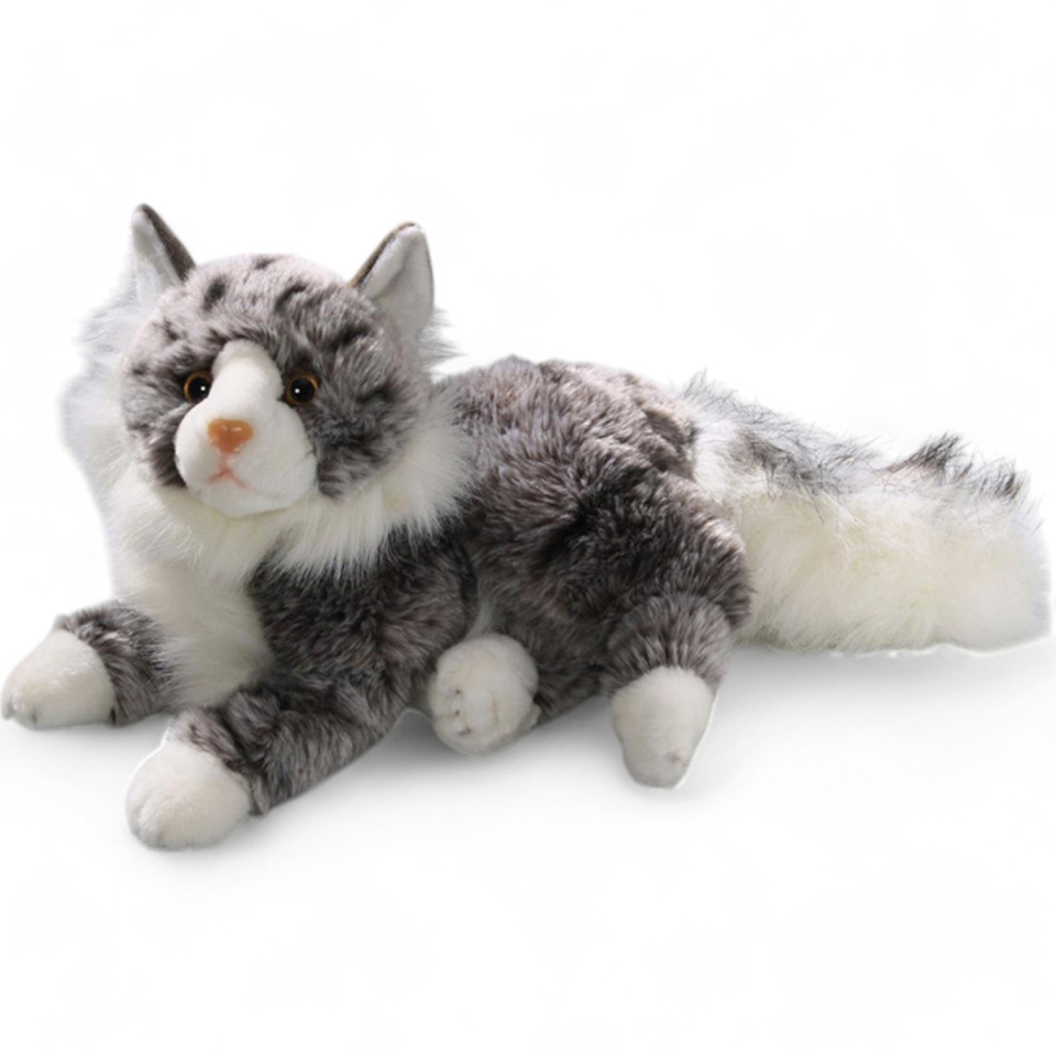 Plüschtier Katze Maine Coon Grau Weiß Liegend Plueschtierde