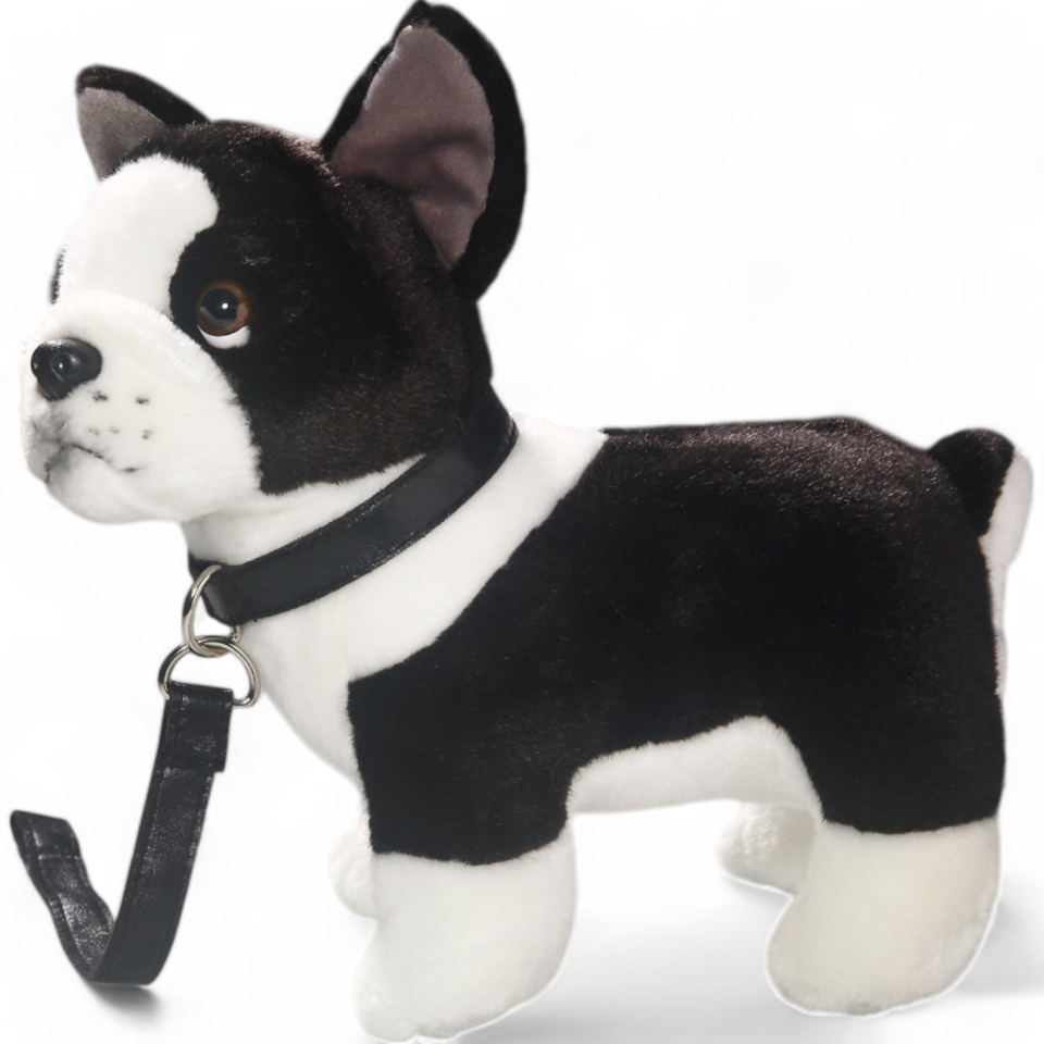 Plüschtier: Französische Bulldogge stehend mit Leine | Kuscheltier | Stofftier