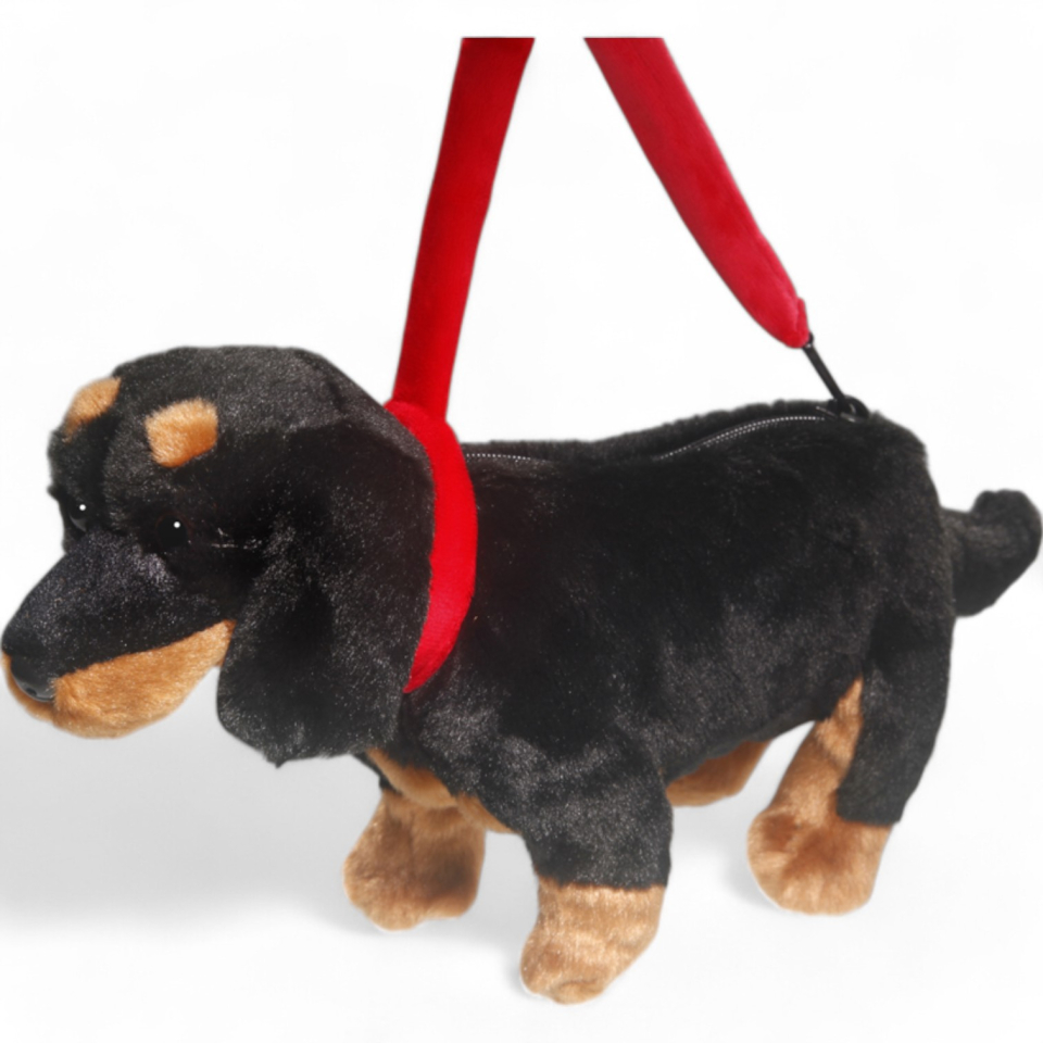 Dachshund Dog standing black as purse or hand bag | soft toy | stuffed animal | plush toy