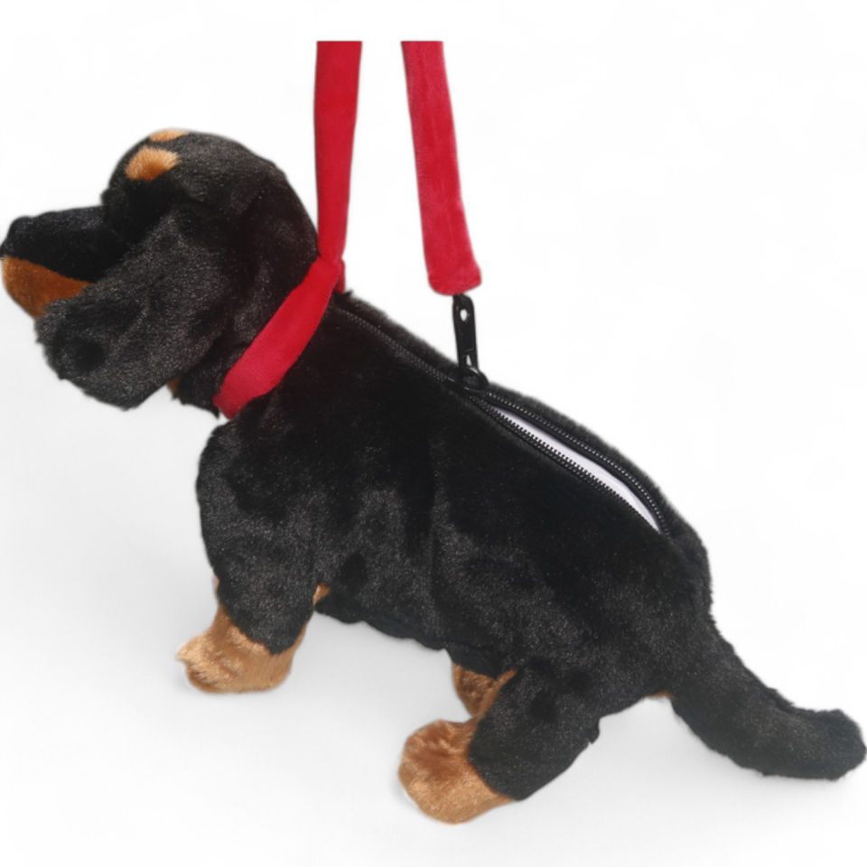 Dachshund Dog standing black as purse or hand bag | soft toy | stuffed animal | plush toy