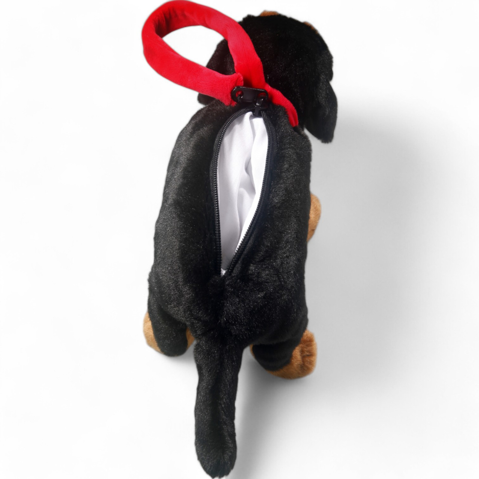 Dachshund Dog standing black as purse or hand bag | soft toy | stuffed animal | plush toy