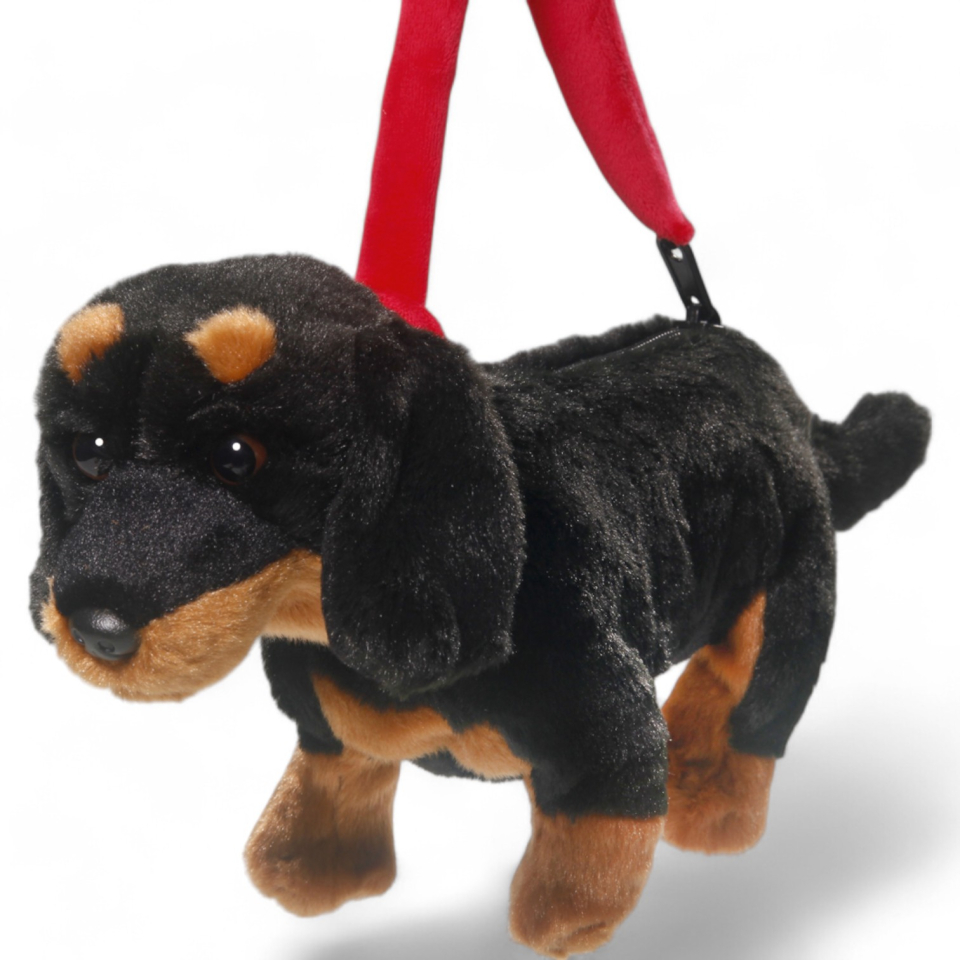 Dachshund Dog standing black as purse or hand bag | soft toy | stuffed animal | plush toy