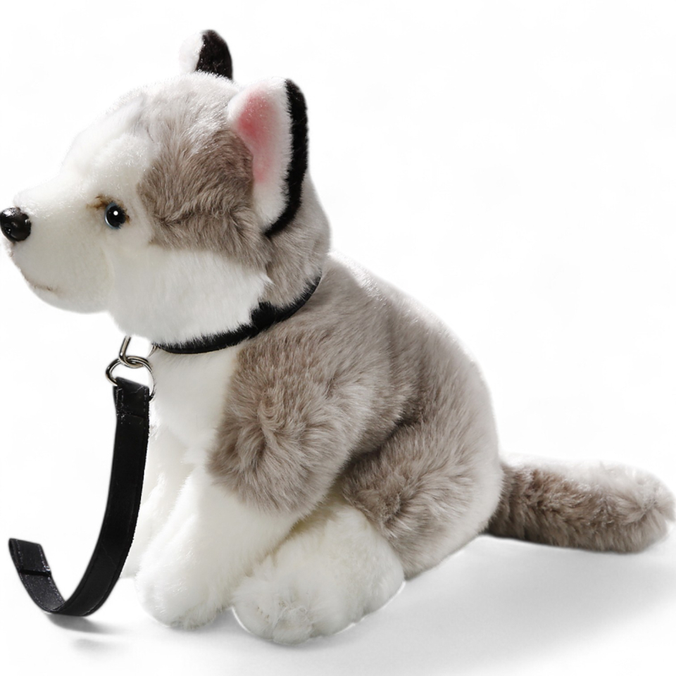 Plüschtier: Husky sitzend mit Leine | Kuscheltier | Stofftier