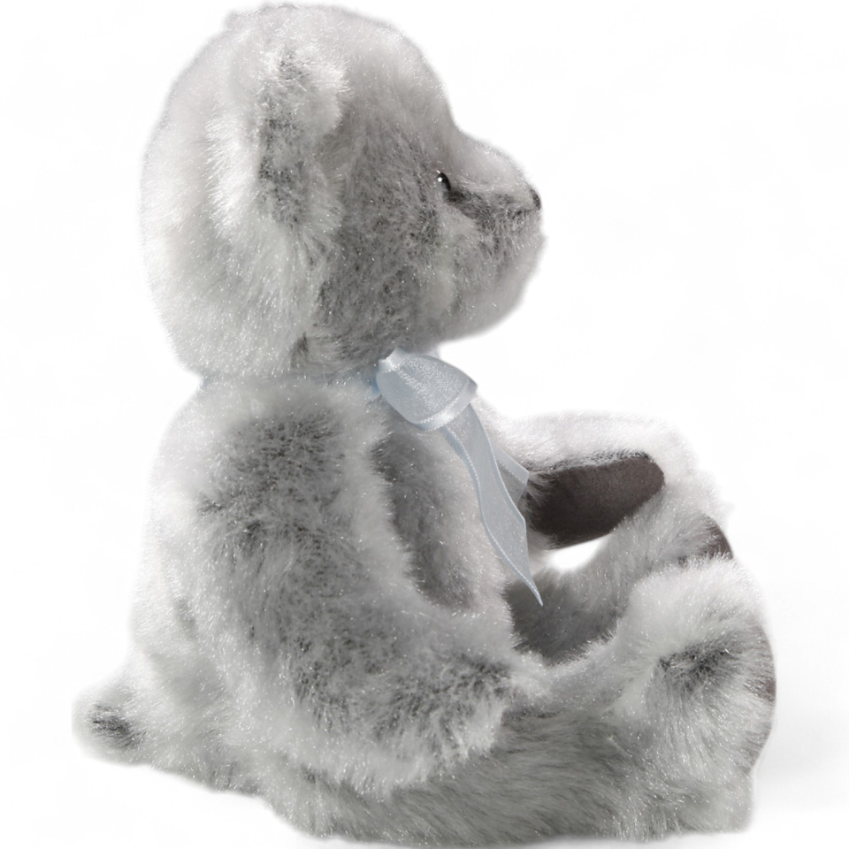 Plüschtier: Bär, grauer Teddy nostalgischer Art mit türkis-weißer Schleife | Kuscheltier | Stofftier