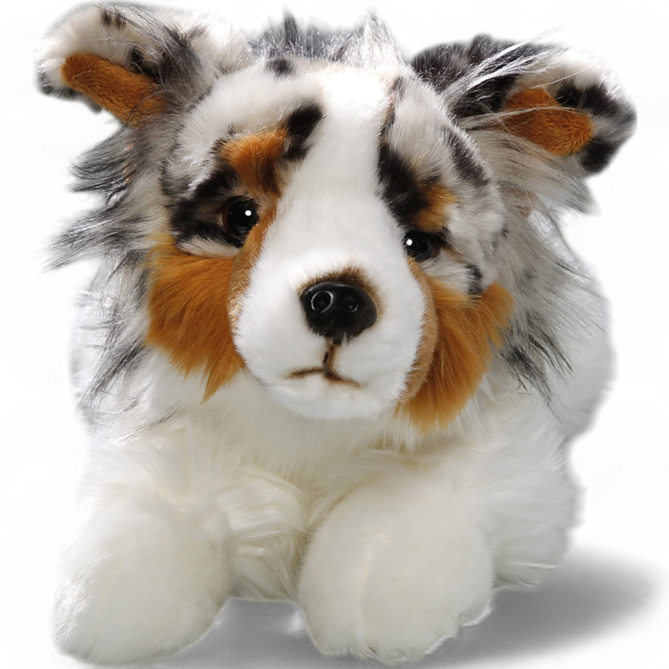 Australian Shepherd Dog lying | soft toy | stuffed animal | plush toy