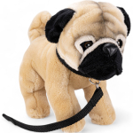 Pug standing with lead, soft toy, stuffed animal