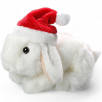 Rabbit Bunny with Christmas cap sitting white, soft toy, stuffed animal